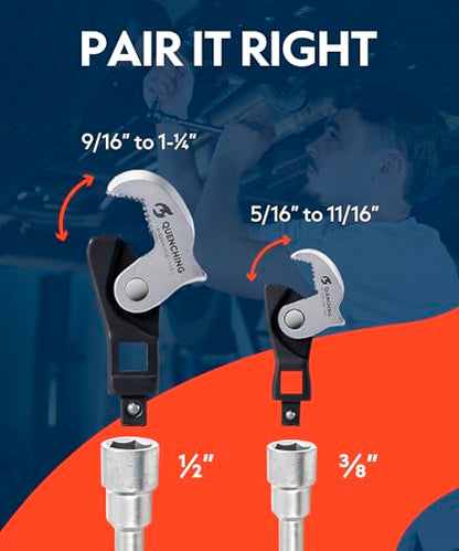 QUENCHING Self-Adjusting Crowfoot Wrench Set – 2-Piece Kit Fits 3/8", 1/2" Drives, Covers 8–32mm, Replaces Multiple Fixed-Size Wrenches - size: 2-Piece Set