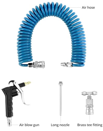 QWORK Air Blow Gun Kit, 2 Sets of Heavy Duty Air Duster Blow Gun Dust Cleaner with 16' (5m) Long Coil, Air Seat Blow Gun Fits 1/4"(6mm) air Hose for Trucks, Semi Trailers or Tractors - size: 2 Pcs