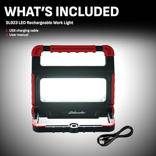 Schumacher Electric Lithium Rechargeable Work Light, SL923, 270 Degree Adjustable Base, 1400 Lumens, Three Charging Modes, USB Charging Port