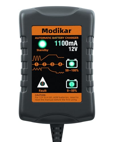 12V 1.1A Smart Car Battery Maintainer and Trickle Charger, 4-Stage | Only Lead-acid & AGM Battery, Storage for Motorcycle Boat Lawn Mower Generator, Multi-Stage Automatic Charging, O-ring Clips
