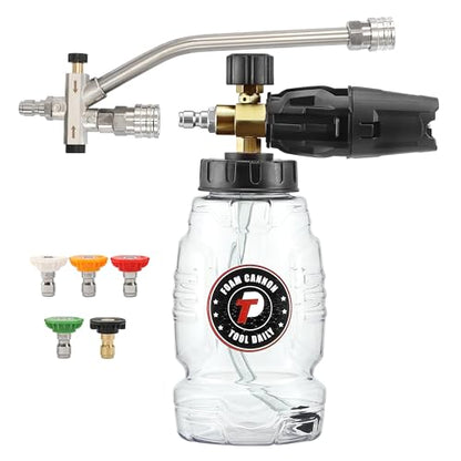 Tool Daily Pressure Washer Foam Cannon with Dual Connector Accessory, Double Tip Attachment for Soap Cannon, 5 Power Washer Nozzle Tips, 1/4” Quick Connect - size: 1 L
