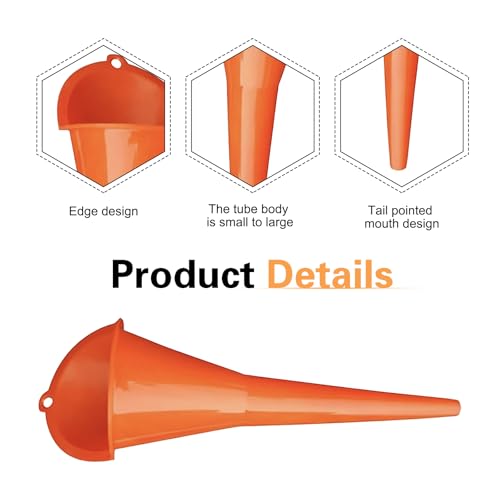 2 PCS Long Neck Oil Funnel, PP Anti-Spill No Cover Car Filling Funnel with Hanging Loop, Hand-Free Portable Oil Change Accessory, Suitable for Most Cars Motorcycles (Red)