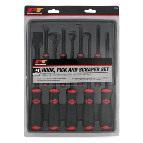 Performance Tool W948 9-Piece Hook/Pick/Scraper Set,Black/Red