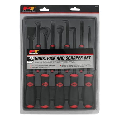 Performance Tool W948 9-Piece Hook/Pick/Scraper Set,Black/Red