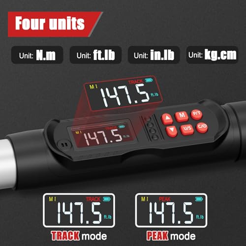 VANPO Adjustable Digital Torque Wrench, 7.38-147.5 Ft.lb/10-200Nm for HVAC | Electronic Torque Wrench with 38mm Jaw and 1/2" Ratchet, ±2% Accuracy, Buzzer, Vibration and LED Indicator for Split AC, Car - size: 7.4-147.5 Ft.lb/10-200 Nm(14×18mm)