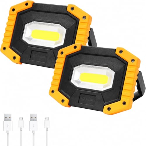 T-SUN LED Work Light Rechargeable, 30W 2000LM COB Utility Light, 3 Lighting Modes Portable Outdoor Work Light, USB Rechargeable Shop Light, Waterproof Flood Light for Garage Camping Emergency-2 Pack - color: 6000K-30W-COB