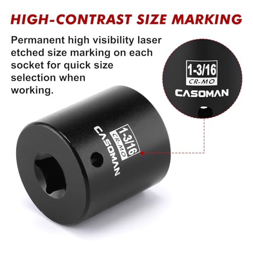 CASOMAN 1/2" Drive x 1-3/16" Impact Socket, 6-Point, SAE, CR-MO - size: 30.16 mm (Shallow), style: 6-Point Socket
