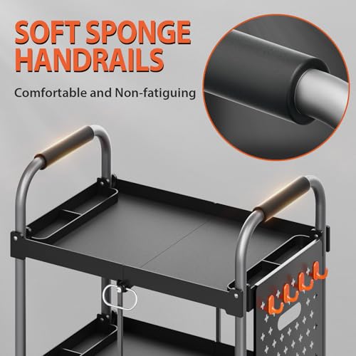 KINGRACK 3 Tier Rolling Tool Cart on Wheels, 330 LBS Heavy Duty Tool Cart with Organizer Shelf Tool Cabinet Chest Organizer, Perfect for Garage, Warehouse & Repair Shop (Black)