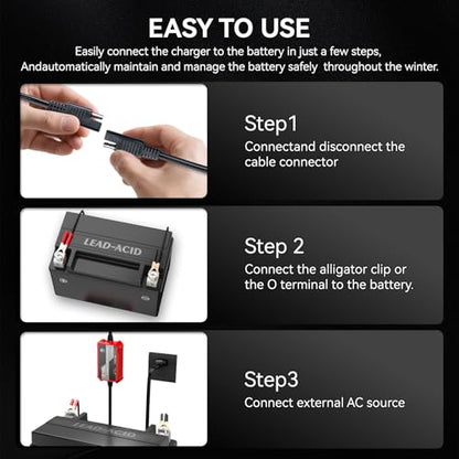 [2-Pack] FOVAL Fully Automatic Trickle Charger, 1000mA 12V Smart car Battery Charger, Battery Maintainer, Float Charger for Motorcycle Car Lawn Mower Boat SLA ATV Wet Gel Cell Lead Acid Batteries