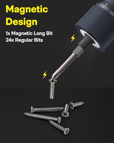 HOTO 25-Piece Upgraded Electric Screwdriver Kit, Cordless Screwdriver | 1/4'' Hex, Magnetic Lid, 1500mAh Rechargeable, LED Light, Ideal for Furniture Assembly, Home Repair, and Garage Projects