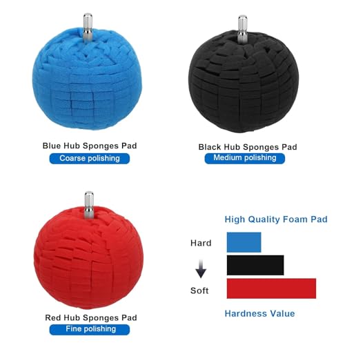 Linkstyle 5PCS Drill Polishing Ball Set, Car Wheel Polisher Sponge Pad Kit with Long Extension Pole & Cleaning Brush, Buffing Ball for 1/4" Hex Drill, Car Rim and Metal Surface Polishing Tool - style: Ball_5PCS