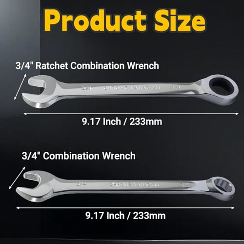 3/4 Inch Ratcheting Wrench 2 Pcs 72-Tooth 12-Point Chrome Plated | Forged 45# Carbon Steel Durable, 5-Degree Arc For Tight Spaces, 12-Point Protects Fasteners, Polished Chrome Anti-Rust - size: 3/4 Inch