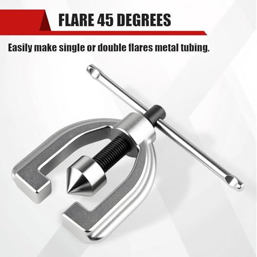 Brake Line Flaring Tool Kit with 5 Adapters, Flare Tool Kit with 45 Degrees, Double & Single Flaring Tool Kit for Brake Line, Brass Tubing, Copper and Aluminum