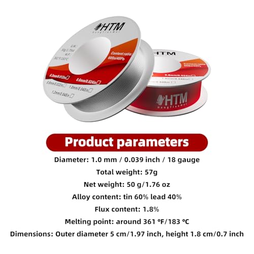 HengTianMei 60/40 Tin Lead Electronic Rosin Core Solder Wire, for Soldering Electronic Components (1.0mm/50g)