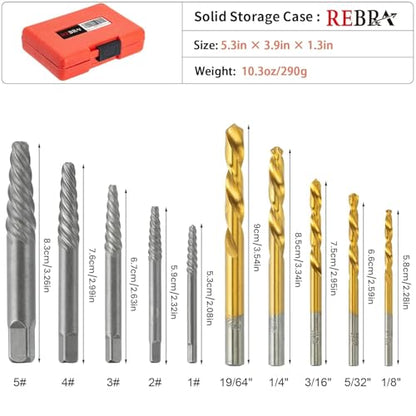 Screw Extractor Set, 37# Cr-Mo & 6542 HSS Steel Cobalt Left-Hand Drill Bit, Easy Out Broken Bolt Remover Reverse, Ez Out Stripped, Rounded-Off, Damaged Bolts, Screws&Studs Removal Tool (10-Pieces)