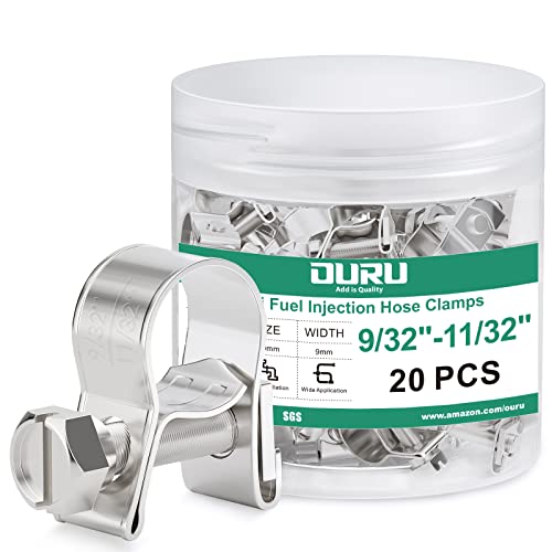 OURU Fuel Line Clamp 304 Stainless Steel,20PCS Adjustable 9/32”-11/32” Dia (7-9mm) Mini Fuel Injection Gas Line Hose Clamps,Pipe Clamp for Automotive,Diesel Petrol Pipe - size: 20PCS 9/32"-11/32" (7-9mm)