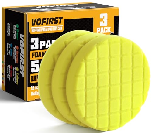 Foam Polishing Pads 5.5 Inch, 3Pcs Yellow Heavy Medium Cut Buffing Pad Set for Car Paint Correction and Waxing - color: Yellow, size: 5.5 - Inch