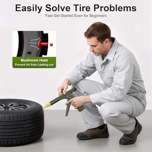 Heavy Duty Professional Tire Repair Kit for Tubeless Tires with Mushroom Plugs, Including Iron Gun Tool, Screwdriver, Bleeder Tool and Nozzles for Cars, Trucks, Motorcycles, ATVs and Tractors