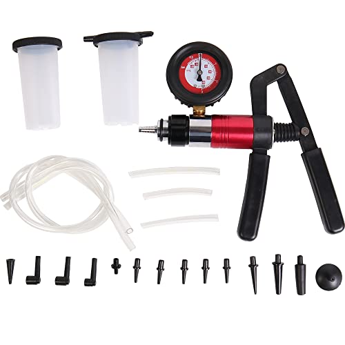 MOSTPLUS 21pcs Hand Held Vacuum Pump Tester & Brake Bleeder Kit with Adapters and 2 Reservoir Bottles Automotive Brake for Automotive, Gauge Adapters