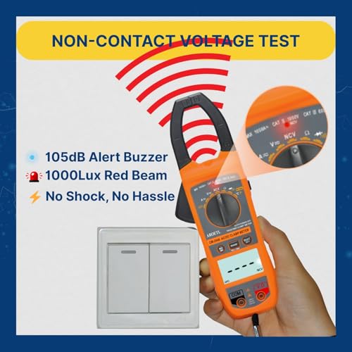 Digital Clamp Meter Multimeter 1000A AC/DC Amp Voltmeter, Auto-Ranging TRMS with Backlit LCD & NCV; Measures Voltage, Current, Temp, Duty Cycle, Capacitance, Frequency