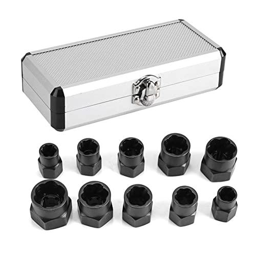 10 Pcs Impact Bolt & Nut Remover Set, Bolt Screw Extractor Set, Nut Remover Tool with Aluminium Storage Case for Removing Damaged Frozen Rusted Rounded-Off Bolts Nuts - color: Long Socket