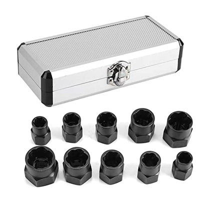 10 Pcs Impact Bolt & Nut Remover Set, Bolt Screw Extractor Set, Nut Remover Tool with Aluminium Storage Case for Removing Damaged Frozen Rusted Rounded-Off Bolts Nuts - color: Long Socket