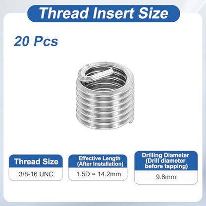 PATIKIL Wire Thread Inserts 3/8-16 UNC 1.5D 14.2mm, 20Pcs 304 Stainless Steel Helical Coiled Wire Screw Threaded Sleeve Sheath for Mechanical Equipment Automotive Repairs - size: 3/8-16 UNC, 14.2mm