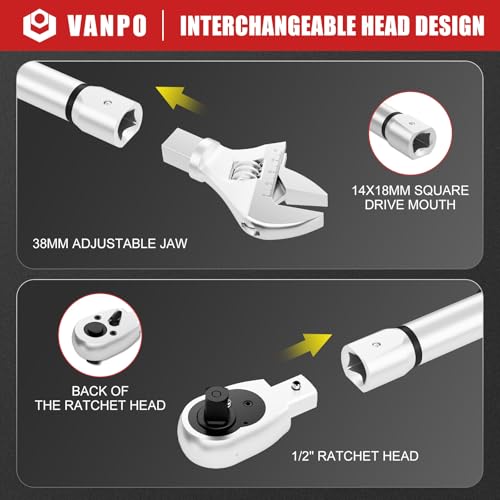 VANPO Adjustable Digital Torque Wrench, 5-99.6 Ft.lb/6.8-135Nm for Split AC | Electronic Torque Wrench with 38mm Jaw and 1/2" Ratchet, ±2% Accuracy, Buzzer, Vibration and LED Indicator for Moto, Car - size: 5-99.6 Ft.lb/6.8-135 Nm(14×18mm)