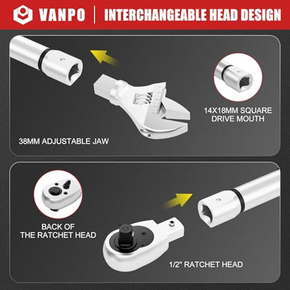 VANPO Adjustable Digital Torque Wrench, 5-99.6 Ft.lb/6.8-135Nm for Split AC | Electronic Torque Wrench with 38mm Jaw and 1/2" Ratchet, ±2% Accuracy, Buzzer, Vibration and LED Indicator for Moto, Car - size: 5-99.6 Ft.lb/6.8-135 Nm(14×18mm)