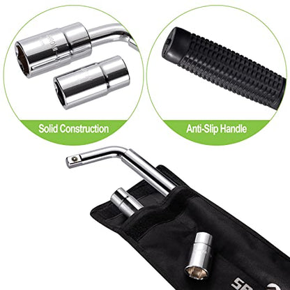 Spurtar Telescoping Lug Wrench Extendable Wheel Brace Lug Nut Wrenchs Tire Repair Tools Wheel Nut Remover 1/2 Drive with 17/19mm and 21/23mm Sockets Storage Canvas Pouch for Car, Van, Truck, Caravan - size: Telescoping