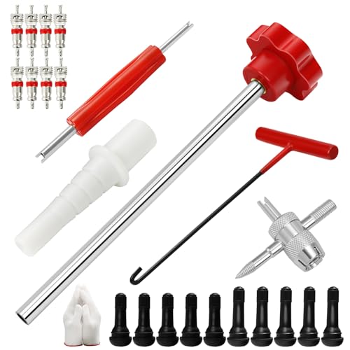 23PCS Tire Valve Stem Tool，Quick Change Valve Installer Kit with TR413/TR414 Valve Stems ，Valve Stem Removal Tool,4-Way Valve Core Removal Tool，for Cars Motorcycles Lawn Mowers ATVs (Red) - color: Red