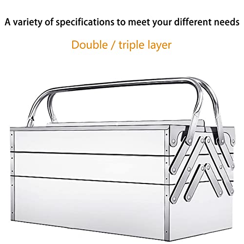 Cantilever Tool Box - Metal Folding Portable Auto Maintenance Storage Organizer with Stainless Steel 3 Layers and 5 Trays - size: 350