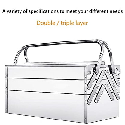 Cantilever Tool Box - Metal Folding Portable Auto Maintenance Storage Organizer with Stainless Steel 3 Layers and 5 Trays - size: 350