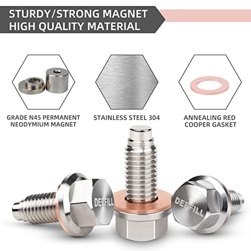 M12 x 1.75 Magnetic Oil Drain Plug, Stainless Steel Sump Drain Nut Bolt with Copper Crush Washer Compatible with GMC, Chevrolet, Buick, Cadillac