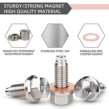 M12 x 1.75 Magnetic Oil Drain Plug, Stainless Steel Sump Drain Nut Bolt with Copper Crush Washer Compatible with GMC, Chevrolet, Buick, Cadillac