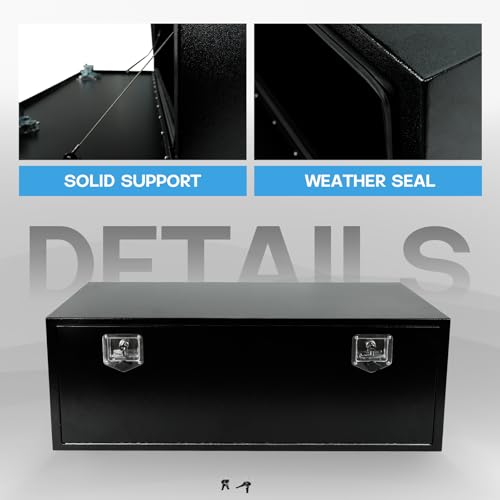48" Heavy Duty Underbody Steel Plated Truck Tool Box with T-Handle For Storage Smooth Surface，Waterproof Underbody Tongue Box with Lock and Key for Truck，Pick Up,RV，Trailer -Black - size: 48" x 18" x 18 "