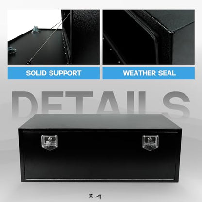 48" Heavy Duty Underbody Steel Plated Truck Tool Box with T-Handle For Storage Smooth Surface，Waterproof Underbody Tongue Box with Lock and Key for Truck，Pick Up,RV，Trailer -Black - size: 48" x 18" x 18 "