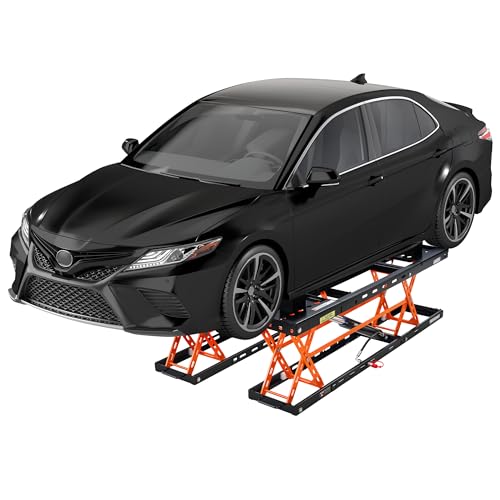 SPECRAFT 5000 LBS Portable Car Lift, Heavy-Duty Hydraulic Quick Jack with 20.1" Max Height, Multi-Safety Lock Bars & Wheels, Adjustable Scissor Lift for Cars, SUVs, Light Trucks, Garage Use, Black - color: Black+Orange, size: 5000LBS