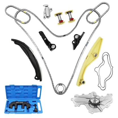 3.5 Ecoboost Timing Chain Kit with Water Pump with Camshaft Holding Tool Kit 303-1248 Fits 2011-2017 Ford F150 Explorer Flex Taurus Edge Mustang 3.5L 3.7L, Lincoln MKS MKX MKZ AT4Z6268A | OE Standard Direct Fit | ALL-IN-ONE MASTER KIT | With Water Pump -
