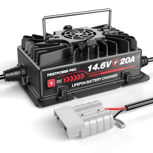 14.6 Volt LiFePO4 Battery Charger, 12V 20A Lithium Battery Charger Maintainer with Anderson Connector LED Indicator, Handle Design for Cars, Golf Carts, UAV, Fishing Boat, RV and Deep Cycle Batteries