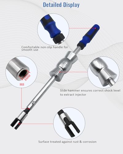 Fuel Injector Puller Tool Kit Compatible with Ford EcoBoost 1.0, 1.5, 1.6, 2.0 2.3 3.5 3.7 GDI Petrol Engines, Slide Hammer Extractor Removal Set with Adjustable Puller Head