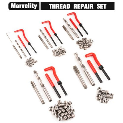 Marvelity Premium 131-Piece Metric Helicoil Thread Repair Kit | HSS Drills, Inserts, Taps, and Tools, M5, M6, M8, M10, M12, Automotive and Engine Repairs