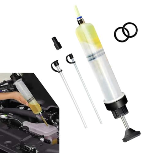 200cc Fluid Extractor Pump, Manual Extraction & Fill Pump with 2 Hoses, Oil Syringe with Powerful Suction, Universal for Most Cars (White)