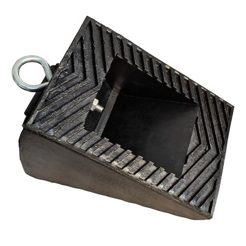 Heavy Duty 13 lb Rubber Wheel Chock with Spring Handle & Iron Ring, 3 Fluorescent Green Reflective Strips, Triangular Non-Slip for Trucks, RVs, Aircraft (Green 1 Pc) | Constructed from superior EPDM rubber, outperforming standard or recycled rubber. - col