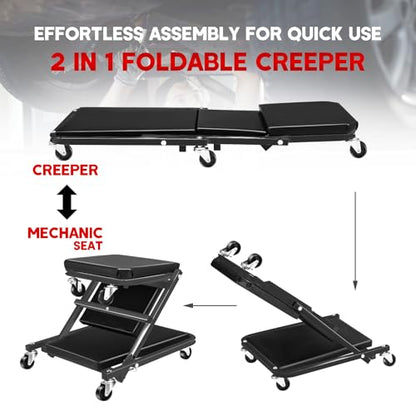 Foldable Z Creeper 2 in 1 Rolling Seat for Garage Shop Auto Repair | 36 inch Black Automotive Creeper for Workshop Warehouse 330LBS Capacity - style: 36inch-Black