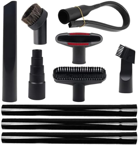 GIB 10Pcs Vacuum Attachments for Shop Vac with Flexible Crevice Tool & Wand | 1 7/8" to 1" Vacuum Hose Adapter, 1 1/4 inch Vacuum Extension Wand & Vacuum Cleaner Accessories Brush Kit & Crevice Tool - color: Cleaning Set 10