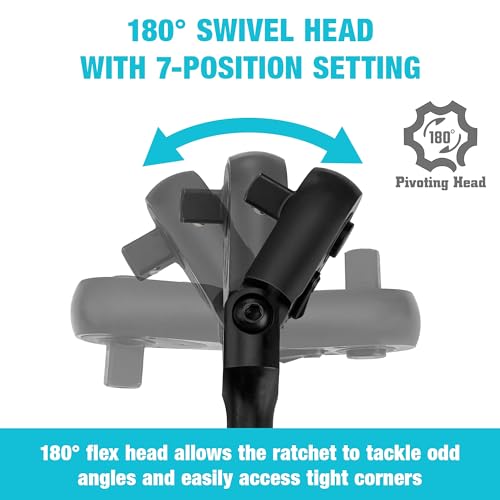 DURATECH 1/4-Inch Drive Flex-Head Ratchet, 90-Tooth Quick-Release Ratchet Wrench with 180° Pivoting Head and 7-Position Setting, Reversible, CR-V Made, CR-MO Head, 4° Swing, Black Mn Phosphate Finish - size: 1/4"(Black)