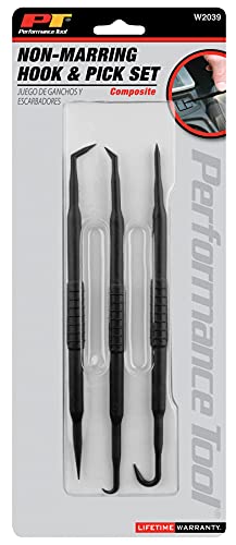 Performance Tool W2039 Mini Pick & Hook Set, 3-Piece with Hooks, Angles, and Straight Tips for O-Ring, Seal/Gasket Removal and Wiring Work
