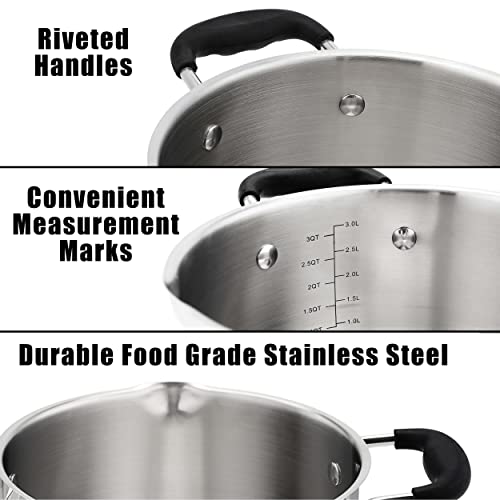 Rorence Stainless Steel Stock Pot with Pour Spout & Silicone Handles & Glass Lid with Strainer - 3.7 Quart - size: 3.7 quart