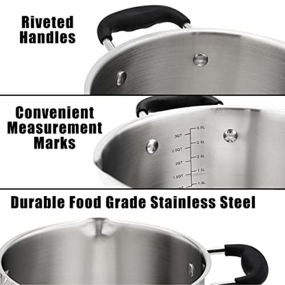 Rorence Stainless Steel Stock Pot with Pour Spout & Silicone Handles & Glass Lid with Strainer - 3.7 Quart - size: 3.7 quart